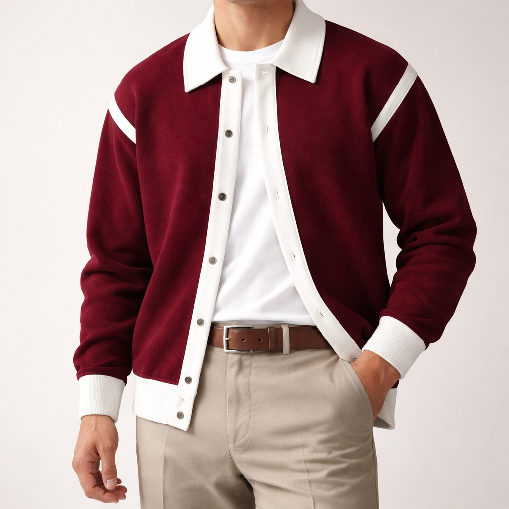 Men's Polyester Cardigan Relaxed Pockets Green Winter Button Closure Red