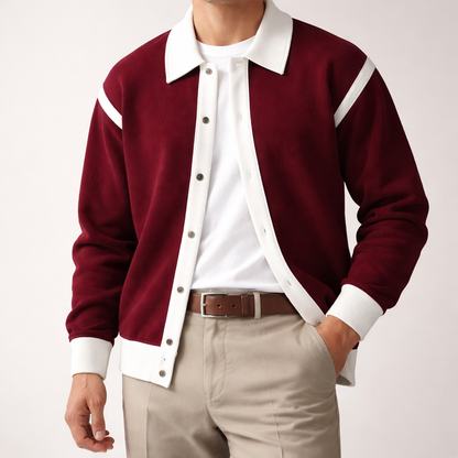 Men's Polyester Cardigan Relaxed Pockets Green Winter Button Closure Red