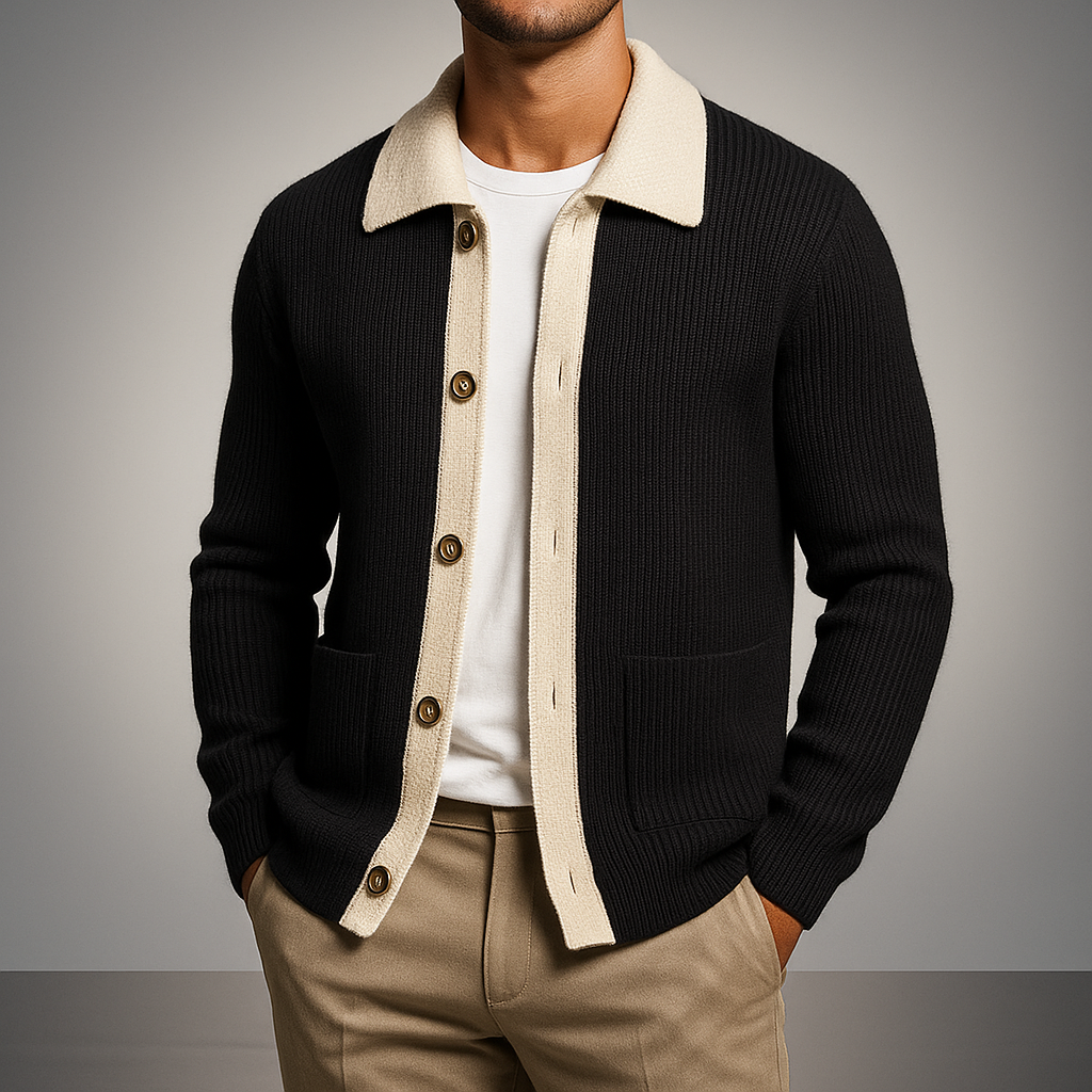 Men's Knit Cardigan - Stylish and Comfortable Black