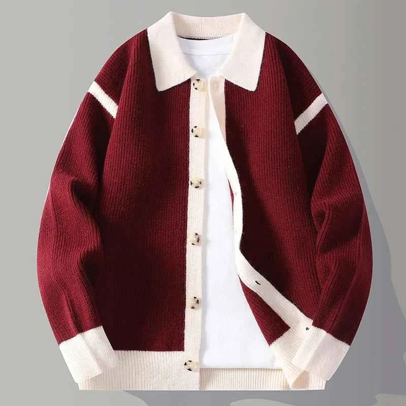 Men's Polyester Cardigan Relaxed Pockets Green Winter Button Closure