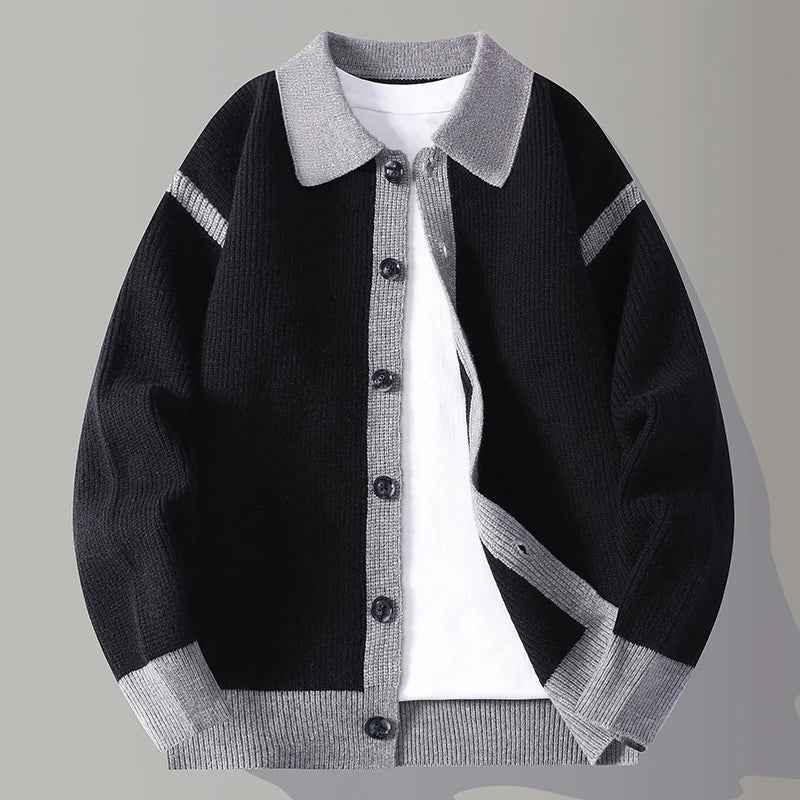 Men's Polyester Cardigan Relaxed Pockets Green Winter Button Closure
