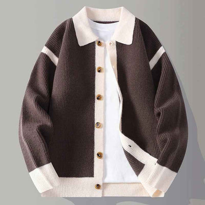 Men's Polyester Cardigan Relaxed Pockets Green Winter Button Closure