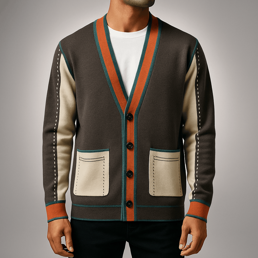 Men's Cotton Blend Relaxed Fit Button-front Ribbed Cuffs Cardigan Gray
