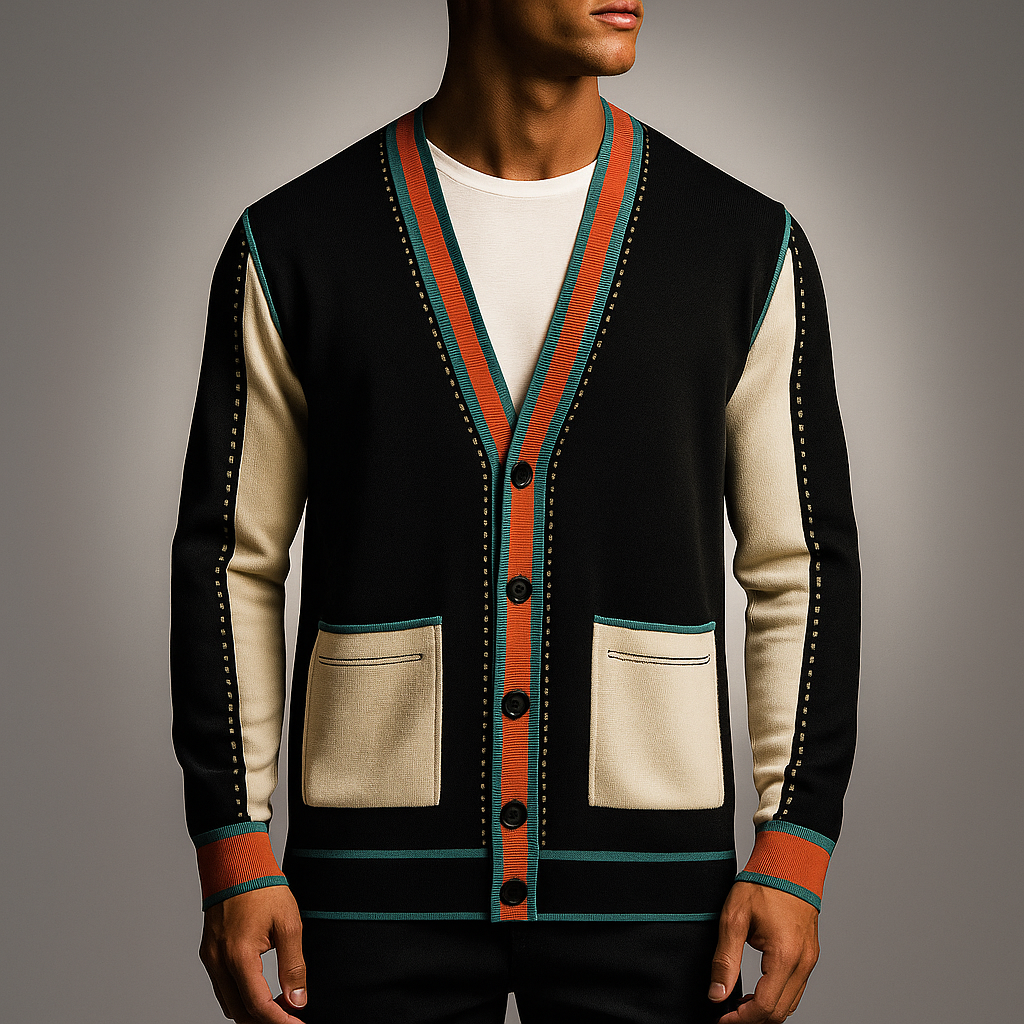 Men's Cotton Blend Relaxed Fit Button-front Ribbed Cuffs Cardigan Black