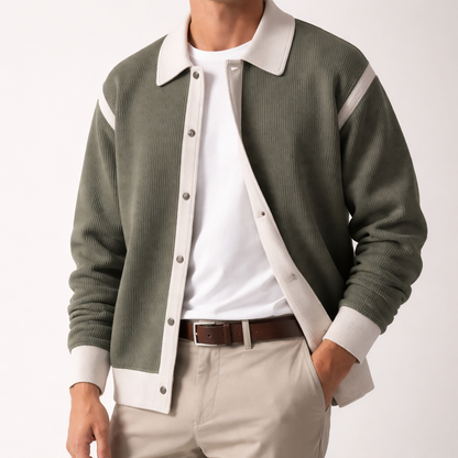 Men's Polyester Cardigan Relaxed Pockets Green Winter Button Closure Green