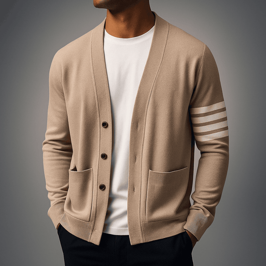 Men's Wool Blend Button-front Ribbed Hem Cardigan Winter Khaki