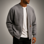 Women's Polyester Relaxed Fit Stand Collar Side Pockets Cardigan Gray