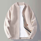 Women's Polyester Relaxed Fit Stand Collar Side Pockets Cardigan Beige