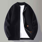 Women's Polyester Relaxed Fit Stand Collar Side Pockets Cardigan Black