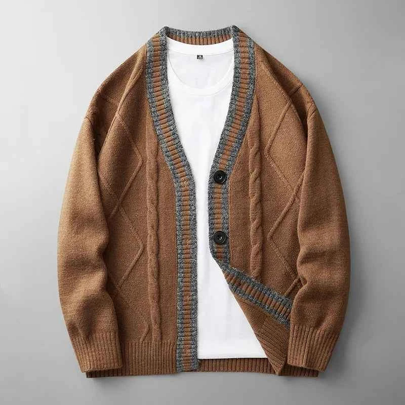 Men's Knit Cardigan - Stylish and Cozy Layering Piece Brown