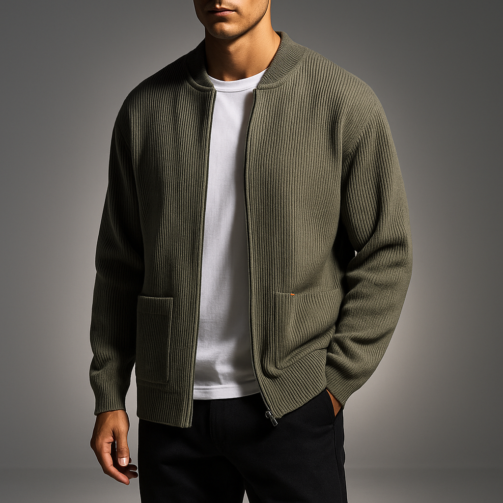 Men's Knit Cardigan - Stylish and Cozy Layering Piece Green