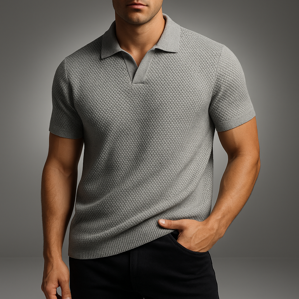 Men's Knit Polo Shirt - Stylish and Comfortable Gray