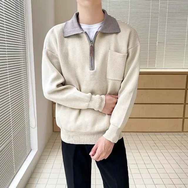 Men's Knitted Polo Sweater Beige