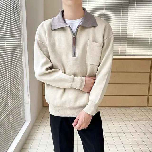 Men's Cotton Acrylic Beige Sweater Winter Essential Knitwear Beige