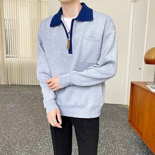 Men's Knitted Polo Sweater Grey