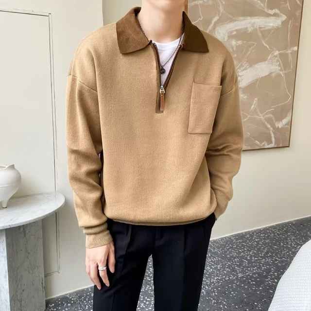 Men's Knitted Polo Sweater Brown
