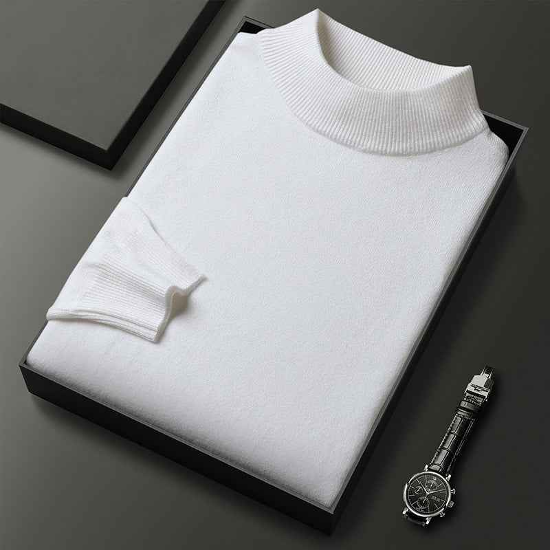 Men's Knitted Turtleneck Sweater – Regular Fit with Ribbed Trims – Long Sleeves White