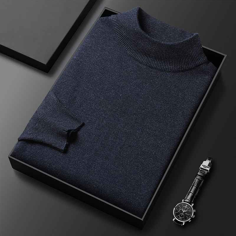 Men's Knitted Turtleneck Sweater – Regular Fit with Ribbed Trims – Long Sleeves Black Grey