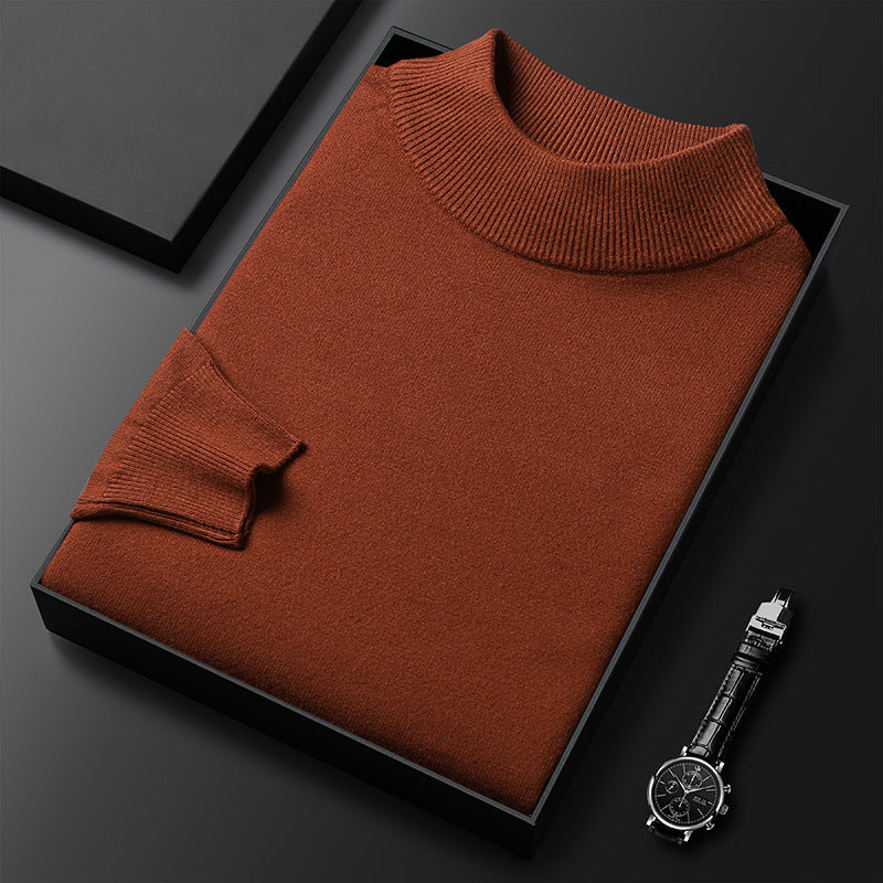 Men's Knitted Turtleneck Sweater – Regular Fit with Ribbed Trims – Long Sleeves Orange