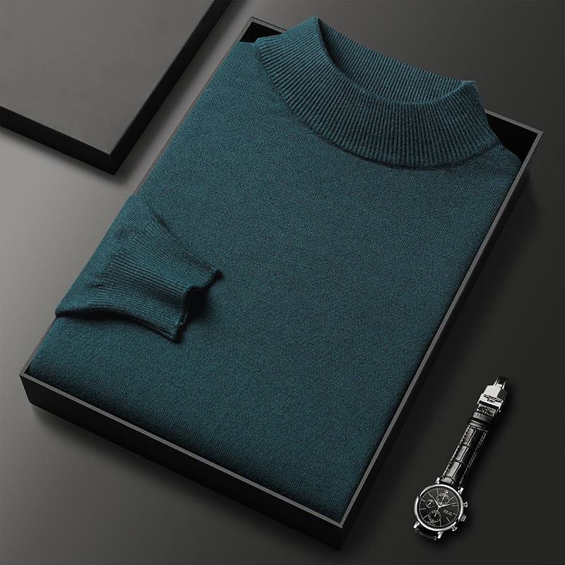 Men's Knitted Turtleneck Sweater – Regular Fit with Ribbed Trims – Long Sleeves Dark Green