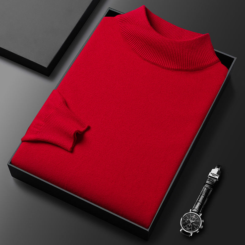 Men's Knitted Turtleneck Sweater – Regular Fit with Ribbed Trims – Long Sleeves Red