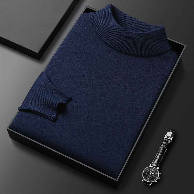 Men's Knitted Turtleneck Sweater – Regular Fit with Ribbed Trims – Long Sleeves Navy Blue