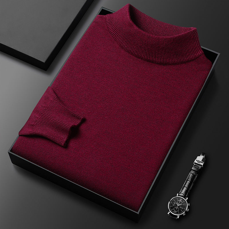 Men's Knitted Turtleneck Sweater – Regular Fit with Ribbed Trims – Long Sleeves Red Wine