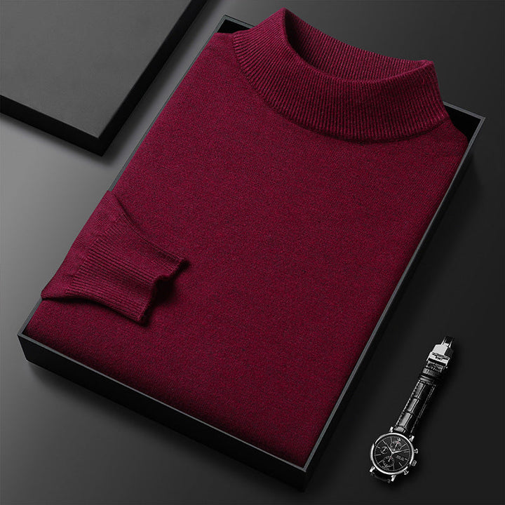 Men's Knitted Turtleneck Sweater – Regular Fit with Ribbed Trims – Long Sleeves Red Wine