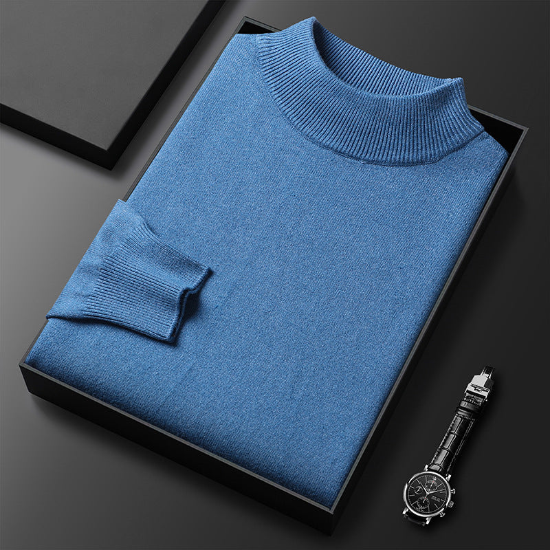 Men's Knitted Turtleneck Sweater – Regular Fit with Ribbed Trims – Long Sleeves Blue