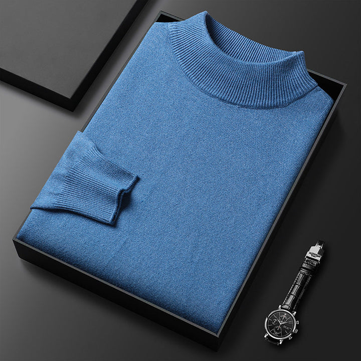 Men's Knitted Turtleneck Sweater – Regular Fit with Ribbed Trims – Long Sleeves Blue