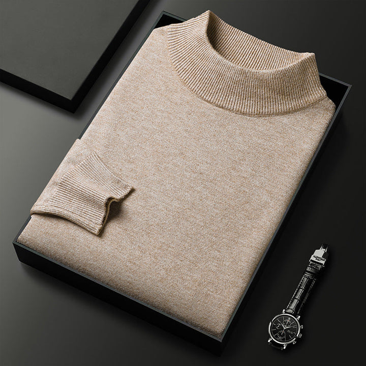 Men's Knitted Turtleneck Sweater – Regular Fit with Ribbed Trims – Long Sleeves Camel