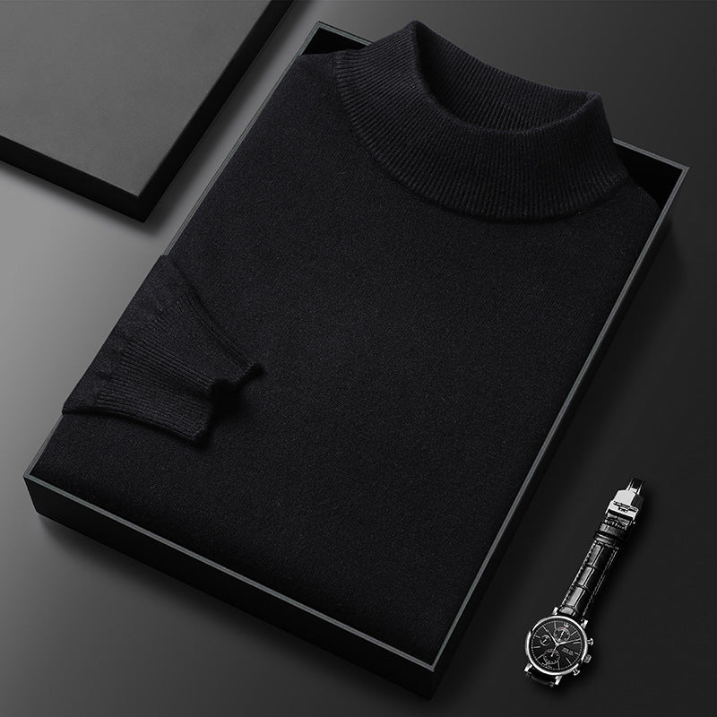 Men's Knitted Turtleneck Sweater – Regular Fit with Ribbed Trims – Long Sleeves Black
