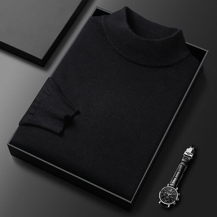 Men's Knitted Turtleneck Sweater – Regular Fit with Ribbed Trims – Long Sleeves Black