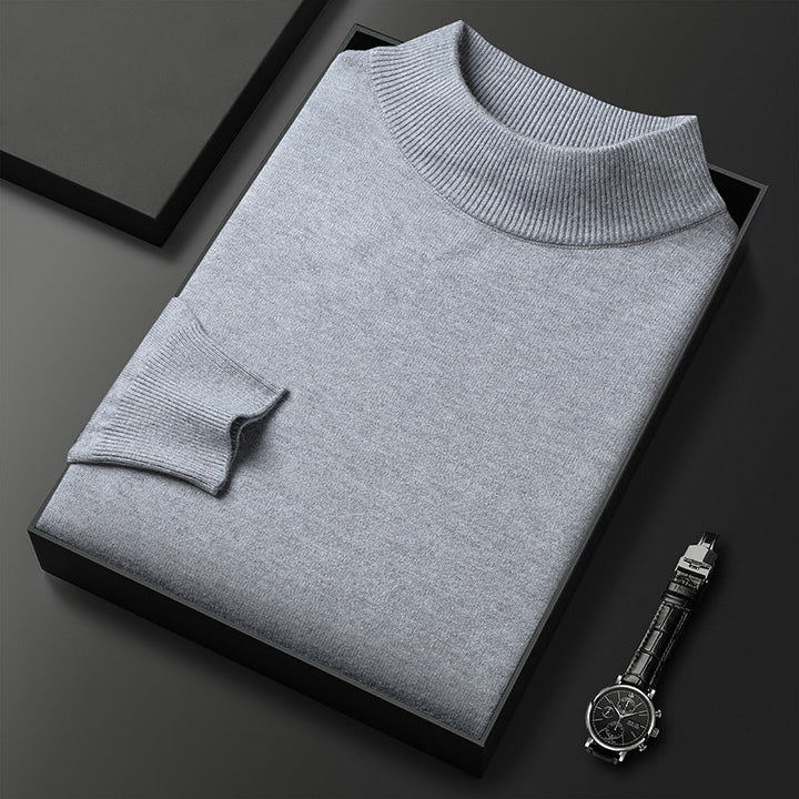 Men's Knitted Turtleneck Sweater – Regular Fit with Ribbed Trims – Long Sleeves Light Grey