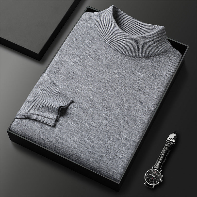 Men's Knitted Turtleneck Sweater – Regular Fit with Ribbed Trims – Long Sleeves Medium Grey