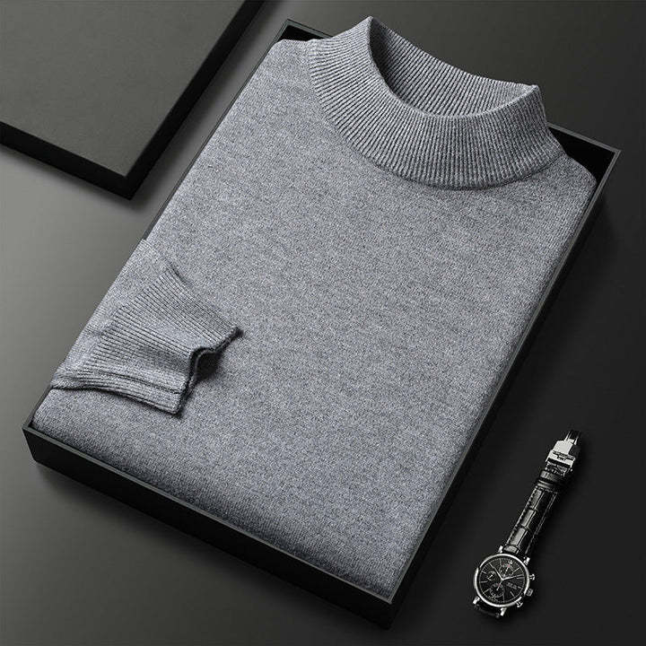 Men's Knitted Turtleneck Sweater – Regular Fit with Ribbed Trims – Long Sleeves Medium Grey