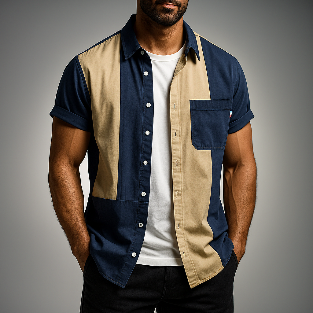 Men's Larkspur Panel Pop Shirt - Stylish and Versatile Top Blue