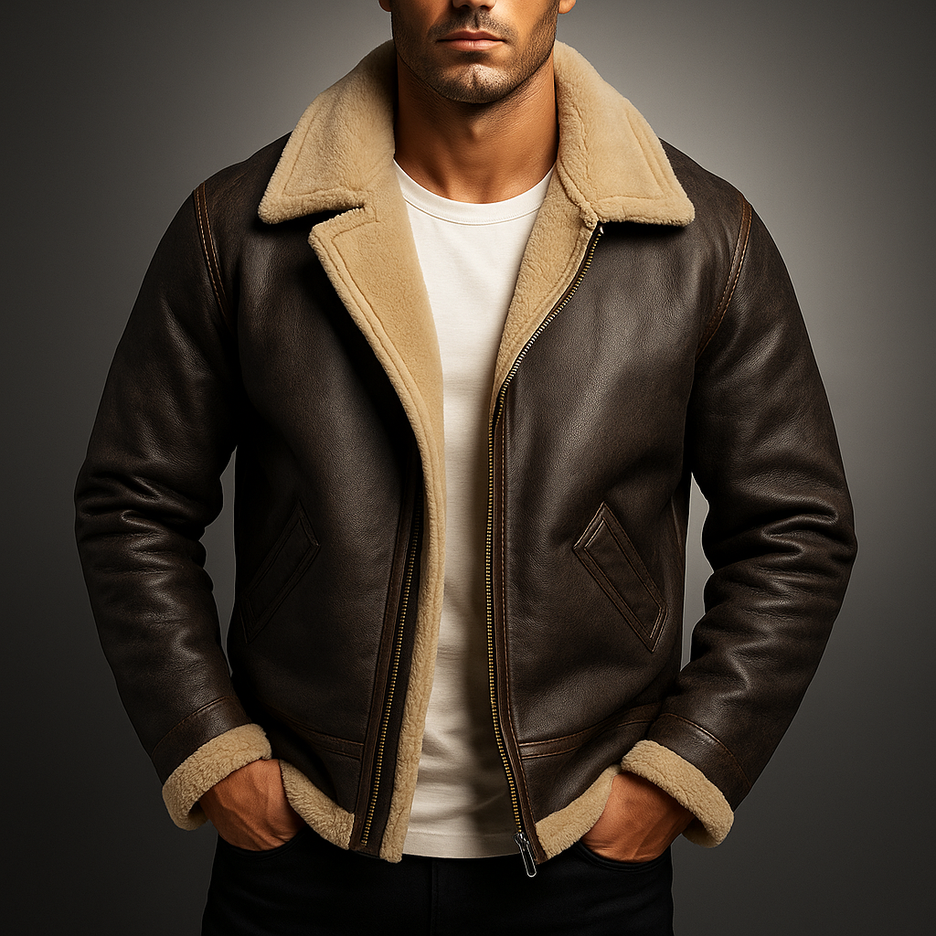 Men's Leather Jacket Regular Fit Zip Closure Green Winter