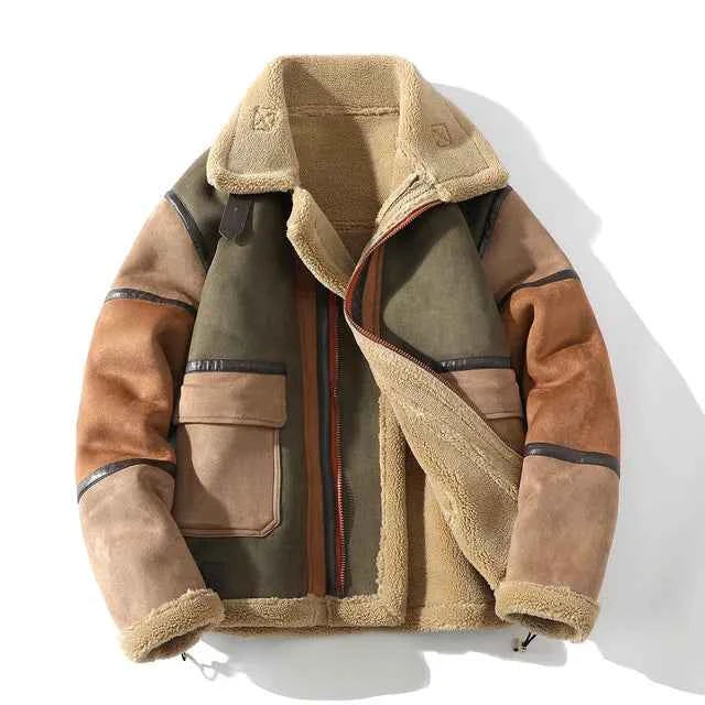 Men's Leather Bomber Jacket Peach