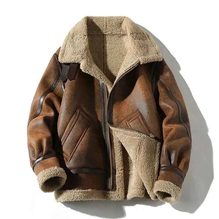 Men's Leather Bomber Jacket Dark Brown