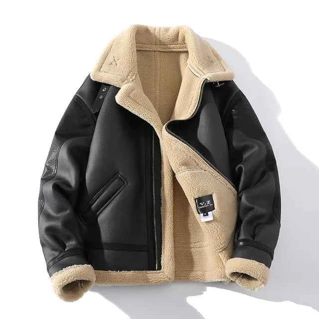 Men's Leather Bomber Jacket Black