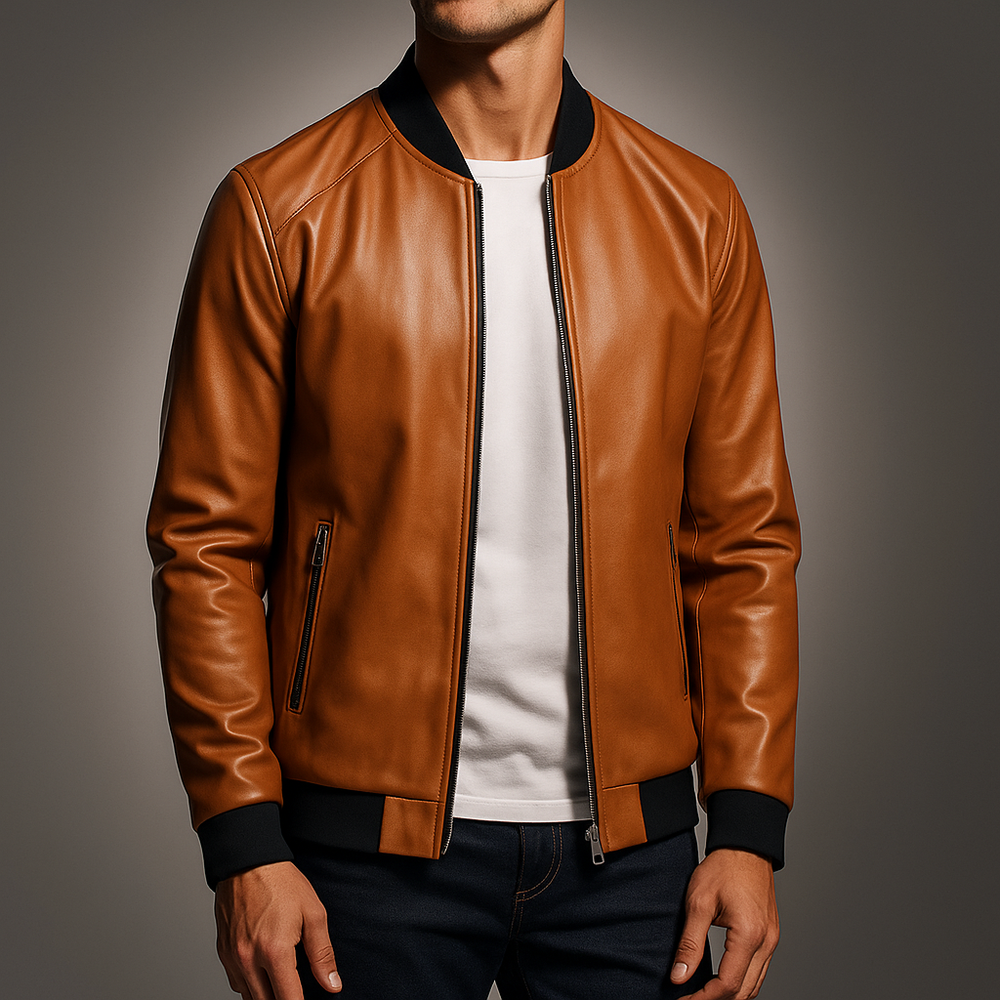 Men's Leather Coat - Stylish and Durable Outerwear Brown