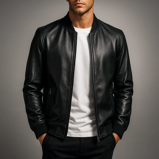 Men's Leather Coat - Stylish and Durable Outerwear Black
