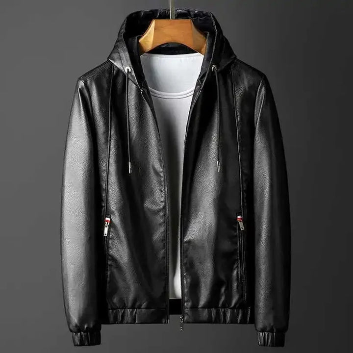 Men's Leather Hooded Jacket Black