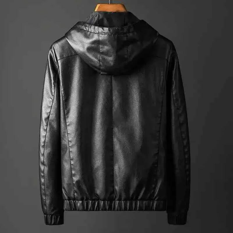 Men's Leather Hooded Jacket