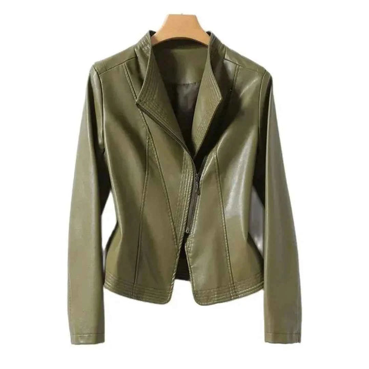 Men's Leather Moto Jacket Olive