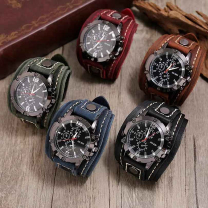 Men's Leather Watch with Rugged Armor Design