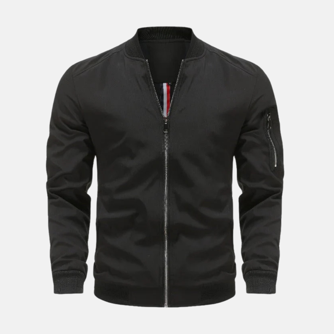 Men's Lightweight Bomber Jacket – Regular Fit – Zipper Closure with Sleeve Pocket Black