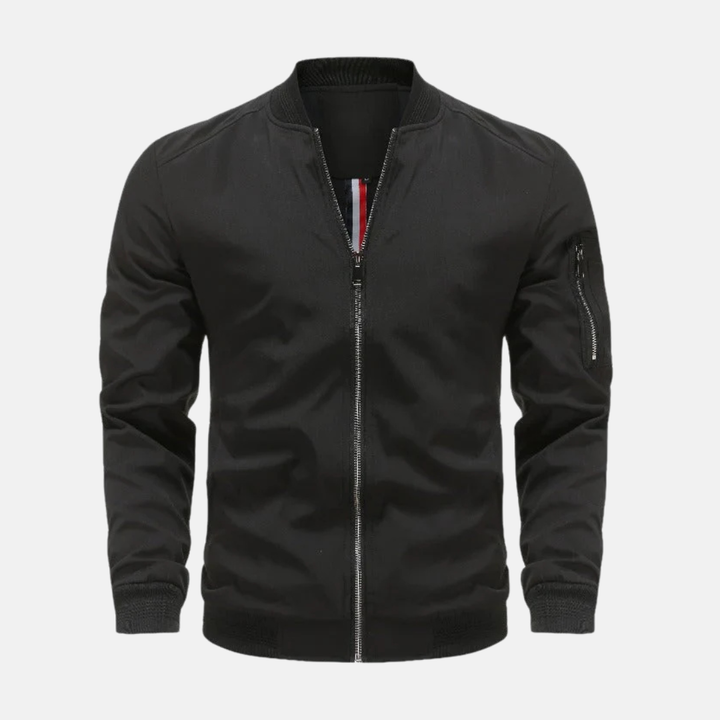 Men's Lightweight Bomber Jacket – Regular Fit – Zipper Closure with Sleeve Pocket Black