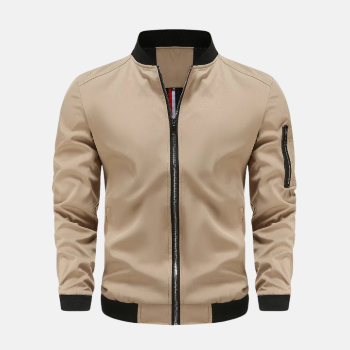 Men's Lightweight Bomber Jacket – Regular Fit – Zipper Closure with Sleeve Pocket Khaki